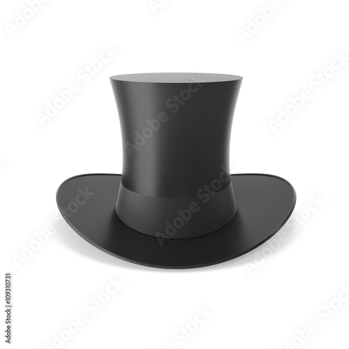 Top hat with black ribbon isolated on white background.