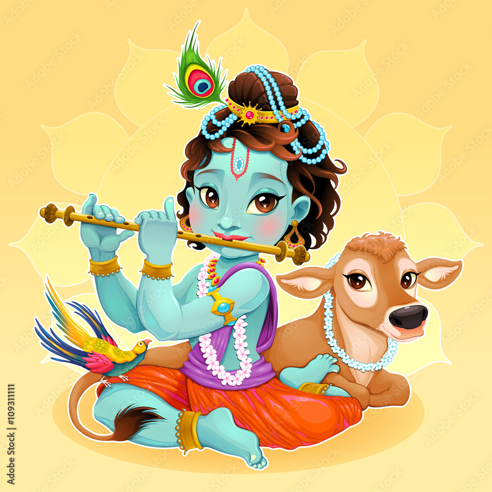 Baby Krishna with sacred cow