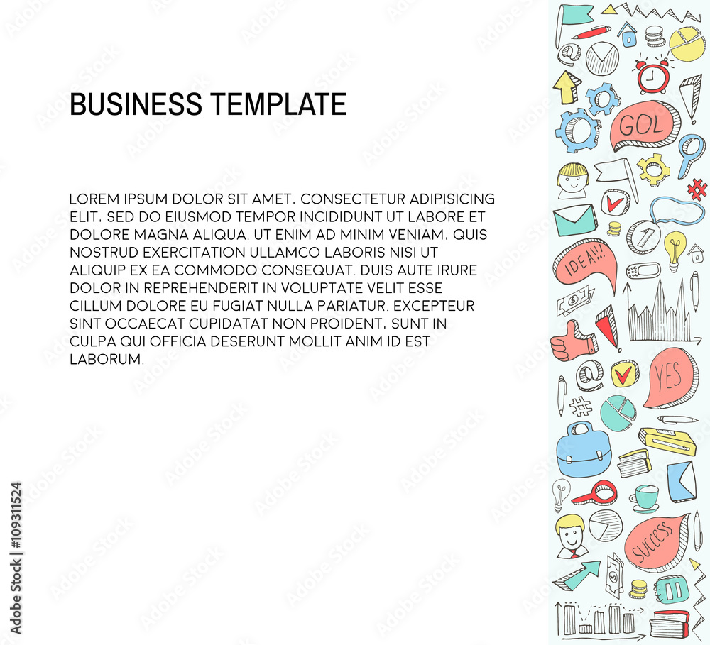 Fototapeta premium Business Card. Template with Business doodles Icons set. Sketch business icons