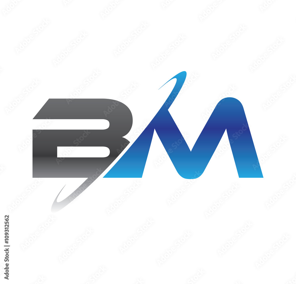 bm initial logo with double swoosh blue and grey bm initial logo with double swoosh blue and grey