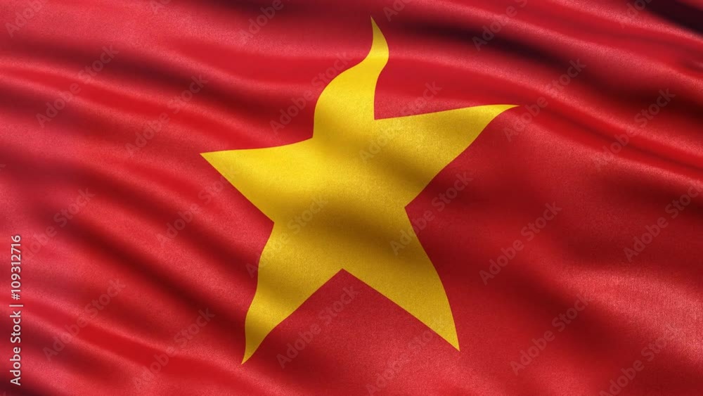 Seamless loop of flag of Vietnam waving in the wind with highly detailed fabric texture.