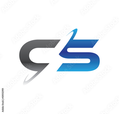 cs initial logo with double swoosh blue and grey