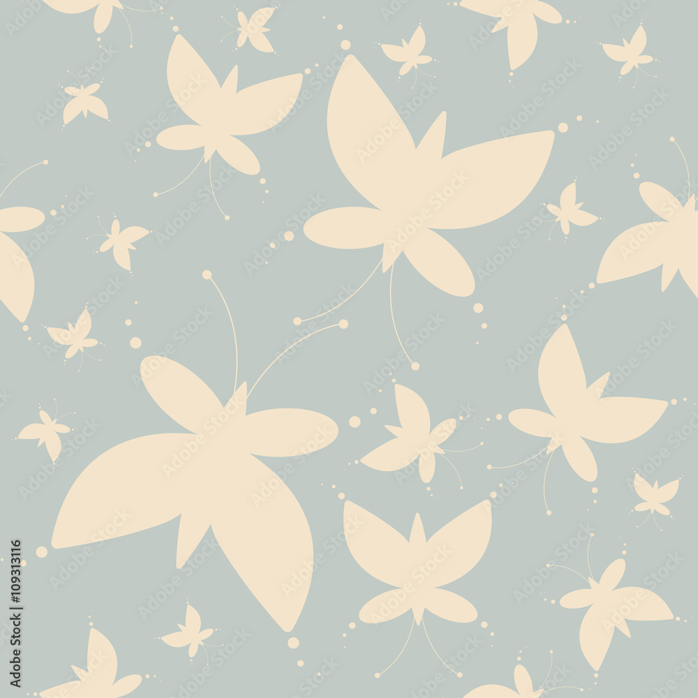 Endless pattern with cute butterflies silhouettes