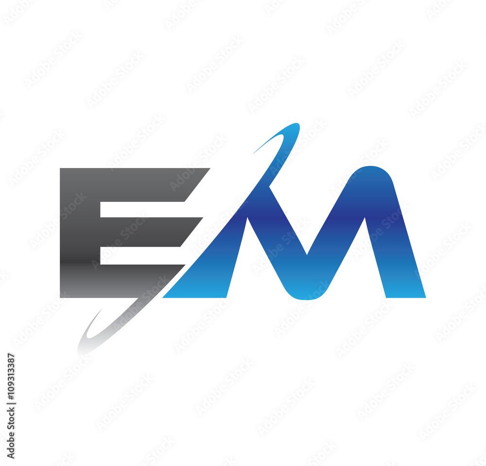 em initial logo with double swoosh blue and grey em initial logo with double swoosh blue and grey