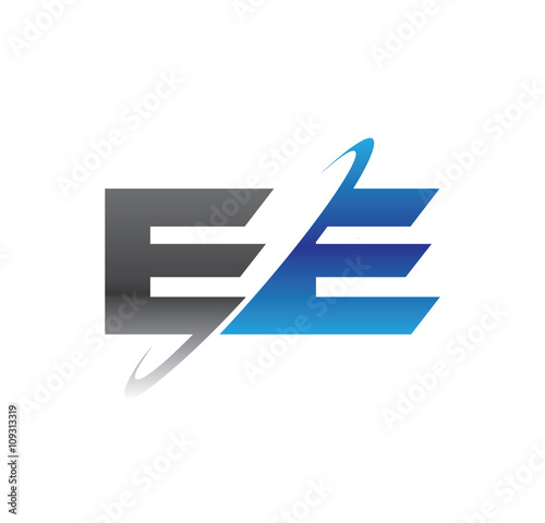 ee initial logo with double swoosh blue and grey