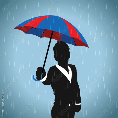blue and red umbrella man