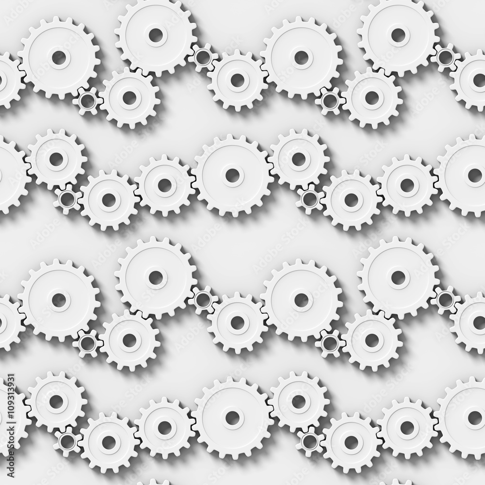 seamless gear mechanism background in shades of white