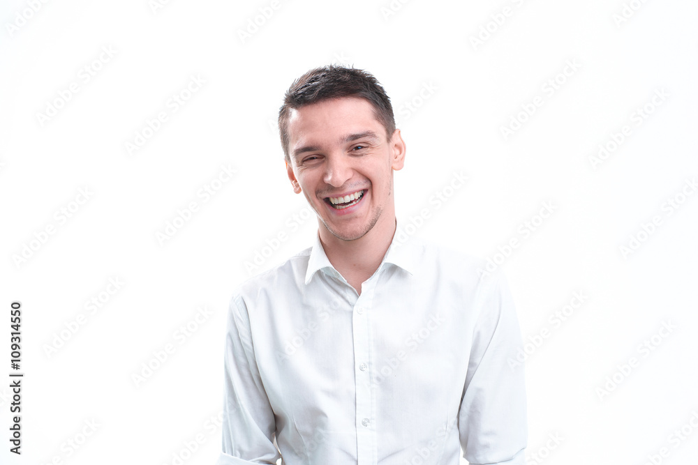 Portrait of man smiling, isolated over a white background Portrait of man smiling, isolated over a white background