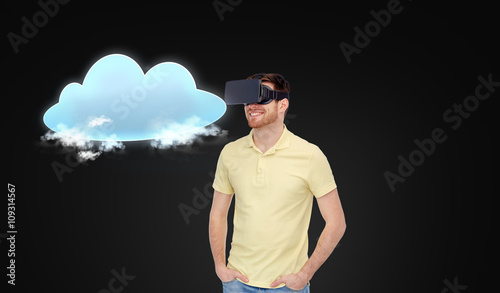 happy man in virtual reality headset or 3d glasses