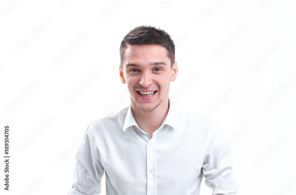 Portrait of man smiling, isolated over a white background Portrait of man smiling, isolated over a white background