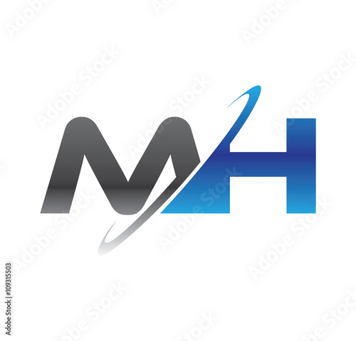 mh initial logo with double swoosh blue and grey