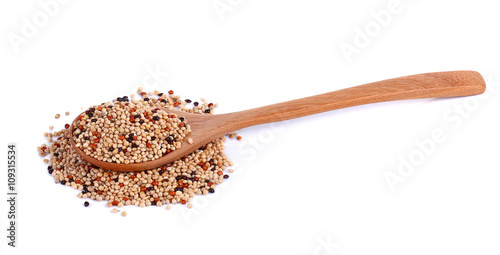 Cereal on a spoon isolated on  white background.