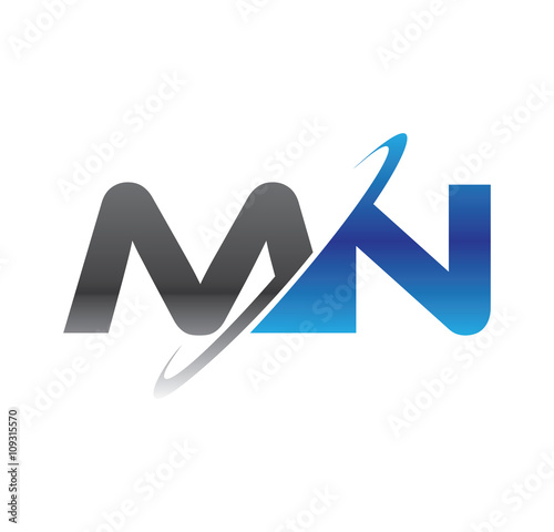 mn initial logo with double swoosh blue and grey