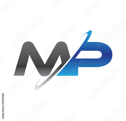 mp initial logo with double swoosh blue and grey