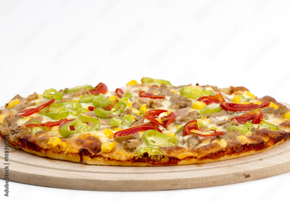 Mixed pizza on a white background