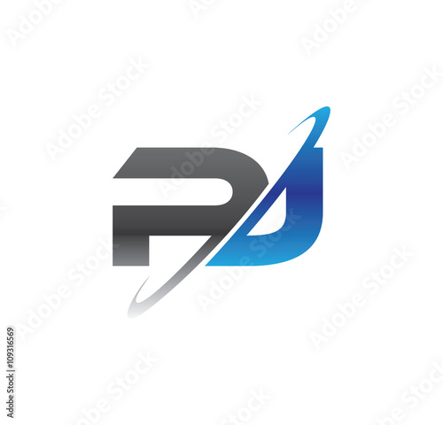 pj initial logo with double swoosh blue and grey