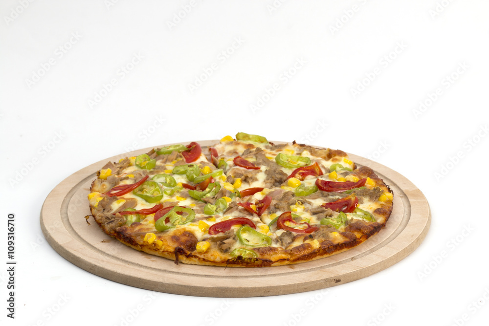 Mixed pizza on a white background Mixed pizza on a white background