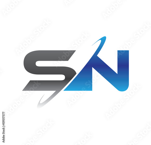 sn initial logo with double swoosh blue and grey