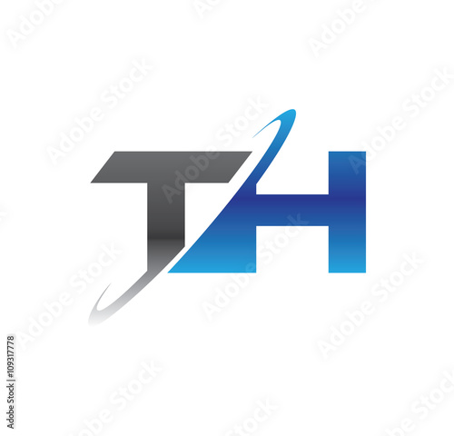 th initial logo with double swoosh blue and grey