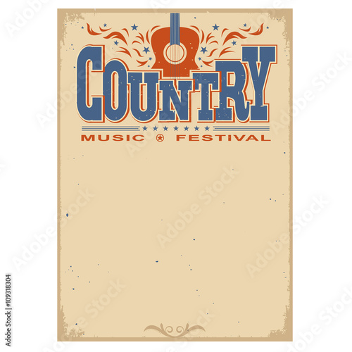 Poster music festival background with acoustic guitar symbol.Vec