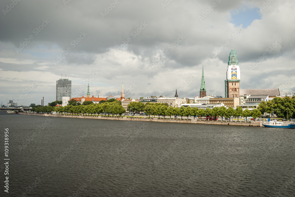 View on old part of Riga in Latvia over river View on old part of Riga in Latvia over river
