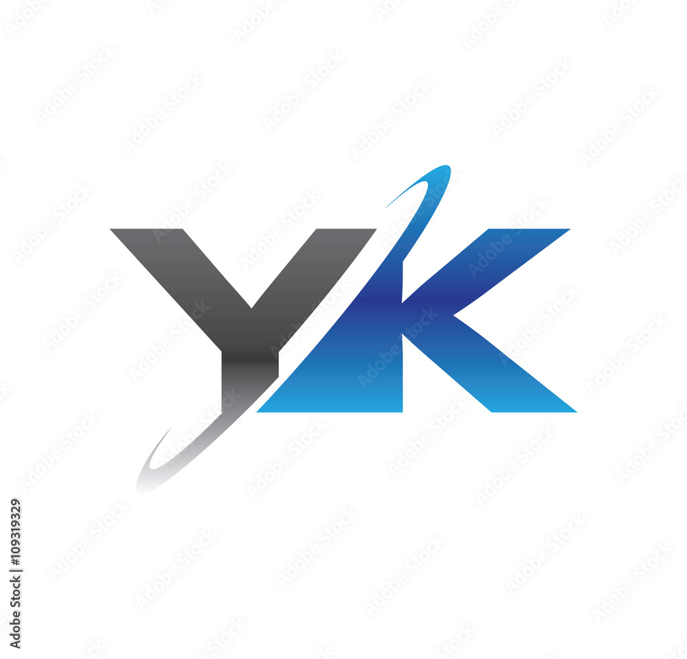 yk initial logo with double swoosh blue and grey yk initial logo with double swoosh blue and grey