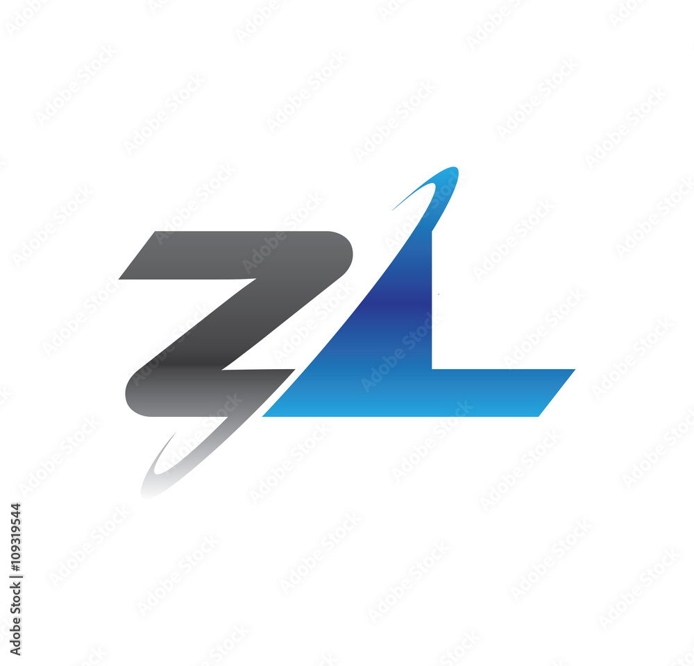 zl initial logo with double swoosh blue and grey
