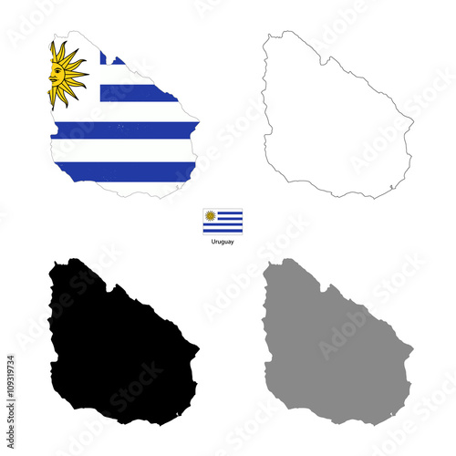 Uruguay Kingdom country black silhouette and with flag on background