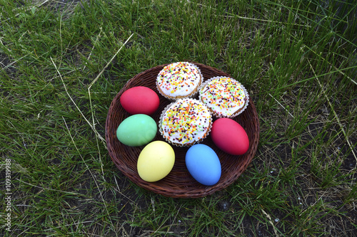 Easter cakes and eggs photo