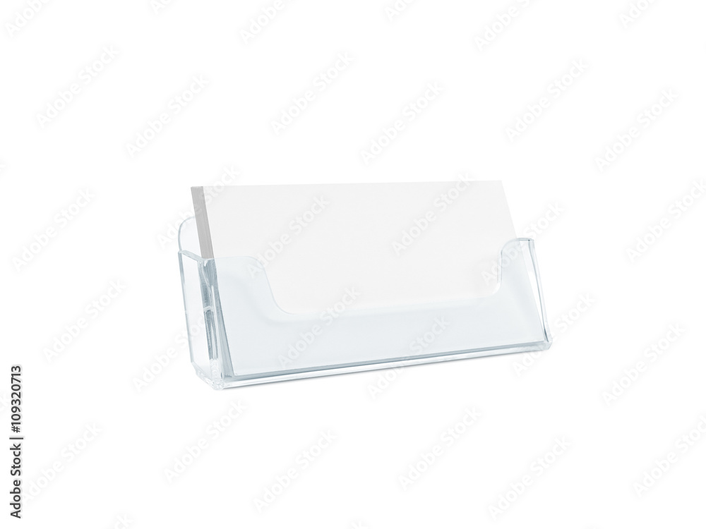 White business card mockup holder isolated. Plastic transparent glass box name calling blank cards. Cardholder branding identity mock up presentation. Flyer leaflet white paper card template design. White business card mockup holder isolated. Plastic transparent glass box name calling blank cards. Cardholder branding identity mock up presentation. Flyer leaflet white paper card template design.