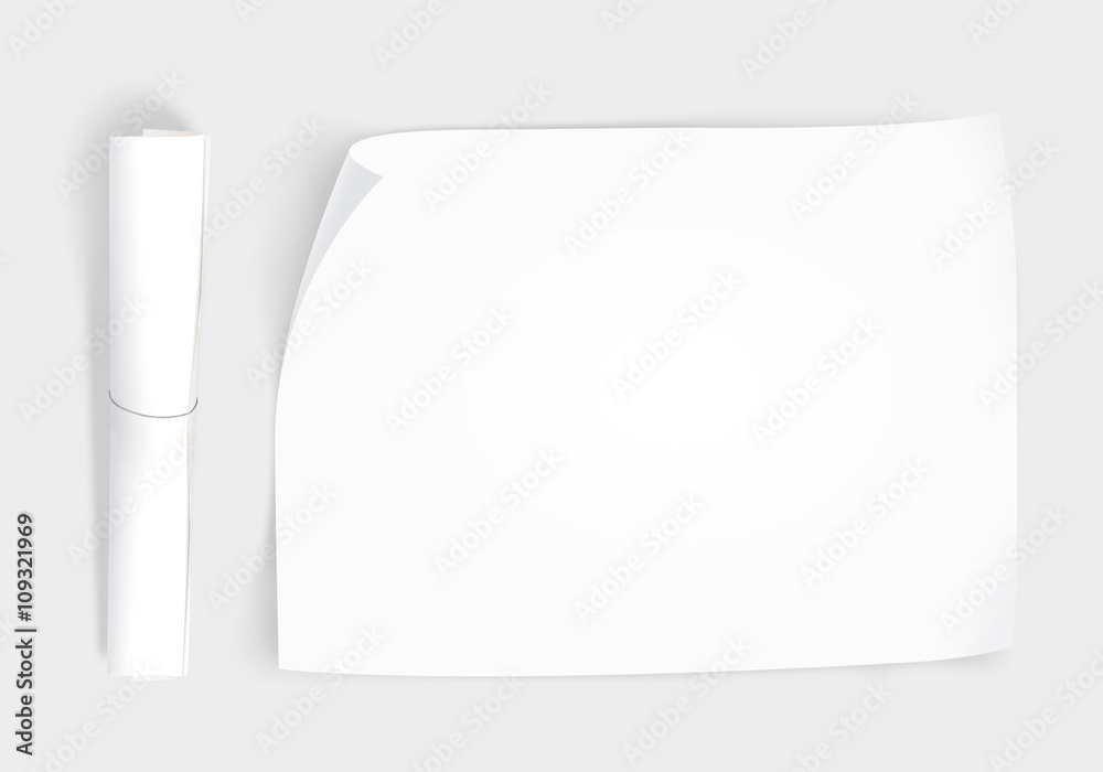 Blank Whatman Paper Mockup With Roll Top View Isolated Creative Background Plain Paper Sheet Mock Up Design Portfolio Presentation Template Show Draft Brochure Layout Project Paper From Above Stock Photo Adobe