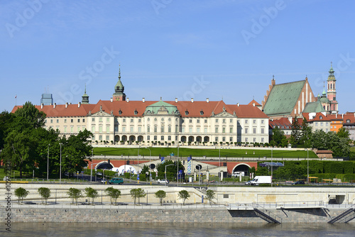 Vistula River waterfront and panorama of the Royal Castle in Warsaw, Poland. Old town in Warsaw is UNESCO World Heritage Site. photo