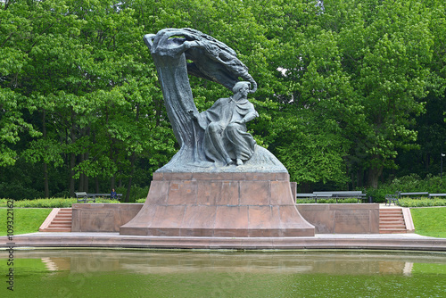 Fryderyk Chopin monument of the Royal Lazienki Park in Warsaw, designed around 1904 by Waclaw Szymanowski (1859-1930). Baths Park is largest park in Warsaw. photo