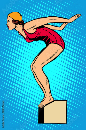 Swimmer at the start, water sports summer games