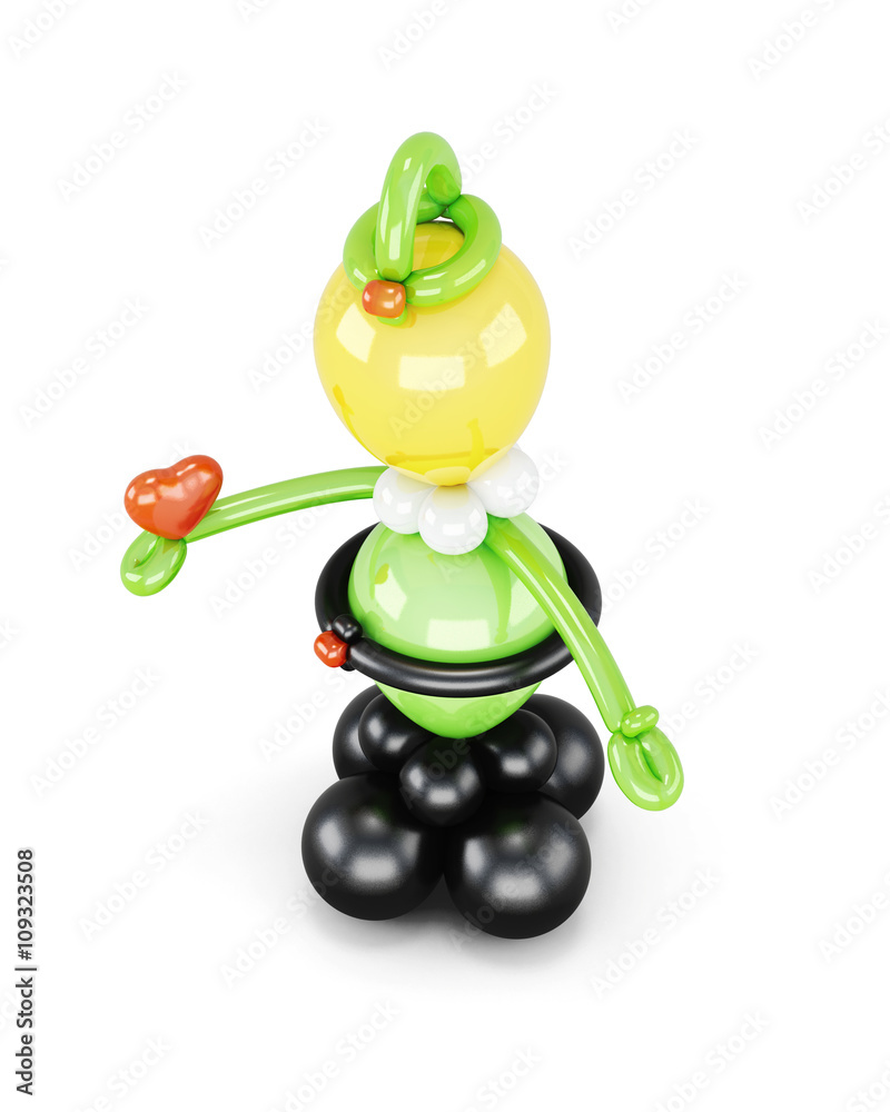 Fototapeta premium Man out of balloons isolated on white background. Top view. 3d rendering.