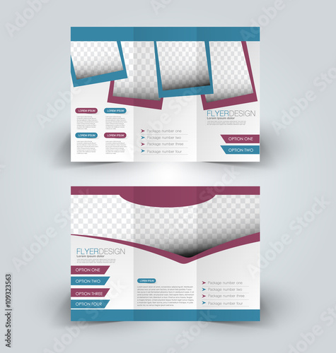 Brochure mock up design template for business, education, advertisement. Trifold booklet editable printable vector illustration. Blue and red color.