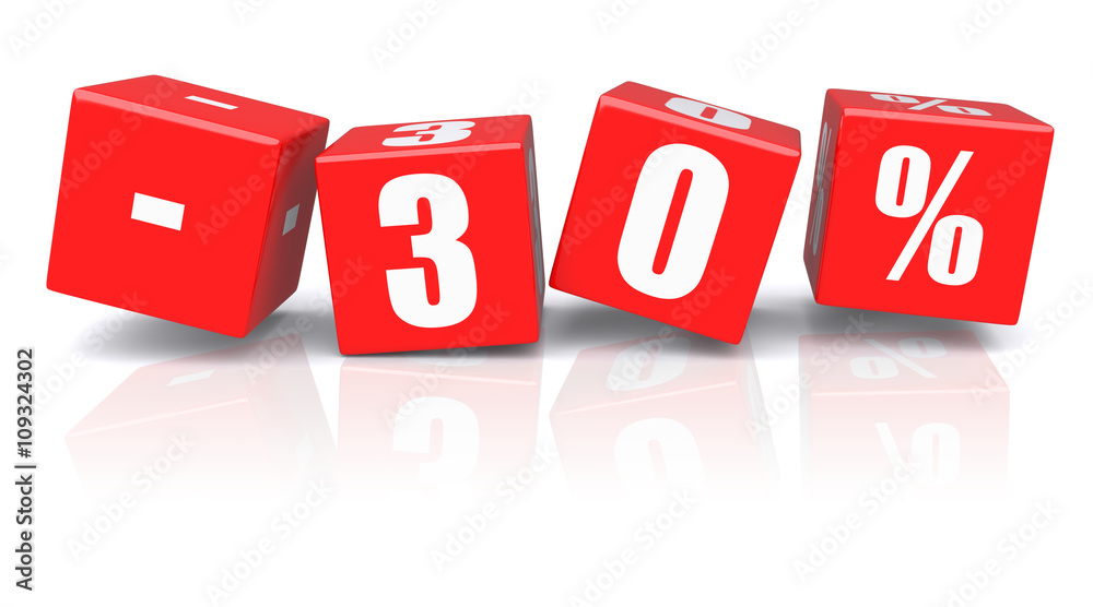 30% discount cubes on a white