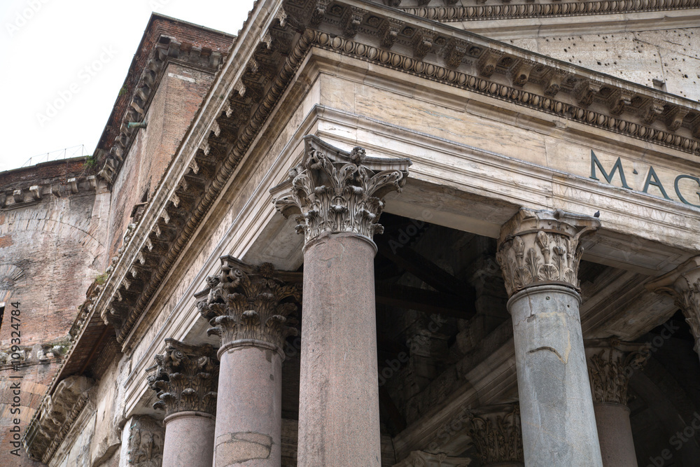ROME, ITALY. Pantheon fronton and columns ROME, ITALY. Pantheon fronton and columns