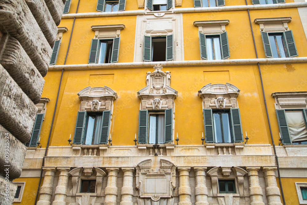 ROME, ITALY  House facade in the centre of Rome, Mediterranean architecture 