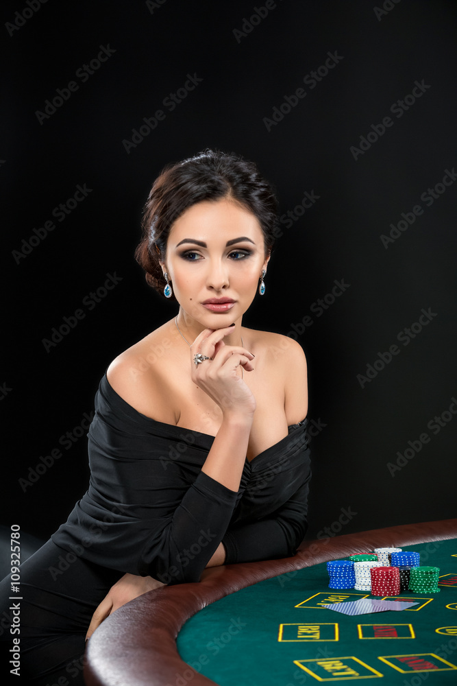 sexy woman with poker cards and chips sexy woman with poker cards and chips