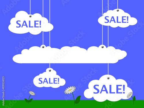 Vector background for summer sales with meadow and sky