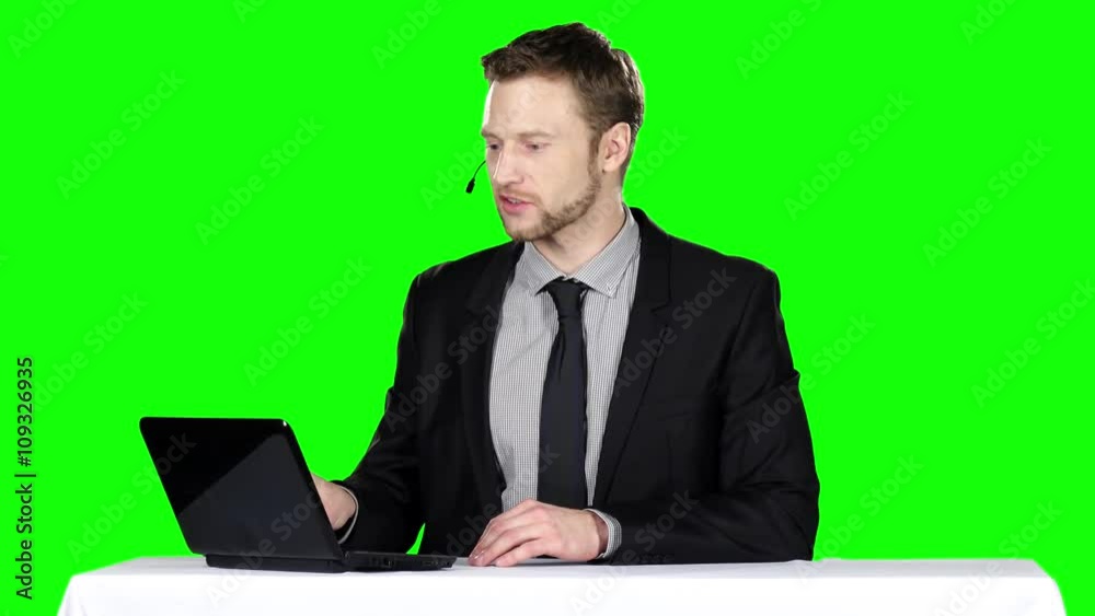 Call center operator. Green screen Call center operator. Green screen