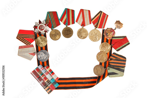Symbols of Victory medal and St. George's Ribbon isolated on a white background. illustrative editorial.