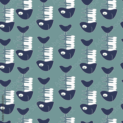 seamless pattern of fish, skeleton