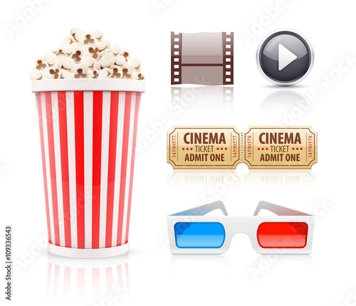 Cinema and movie icons set illustration isolated on white background