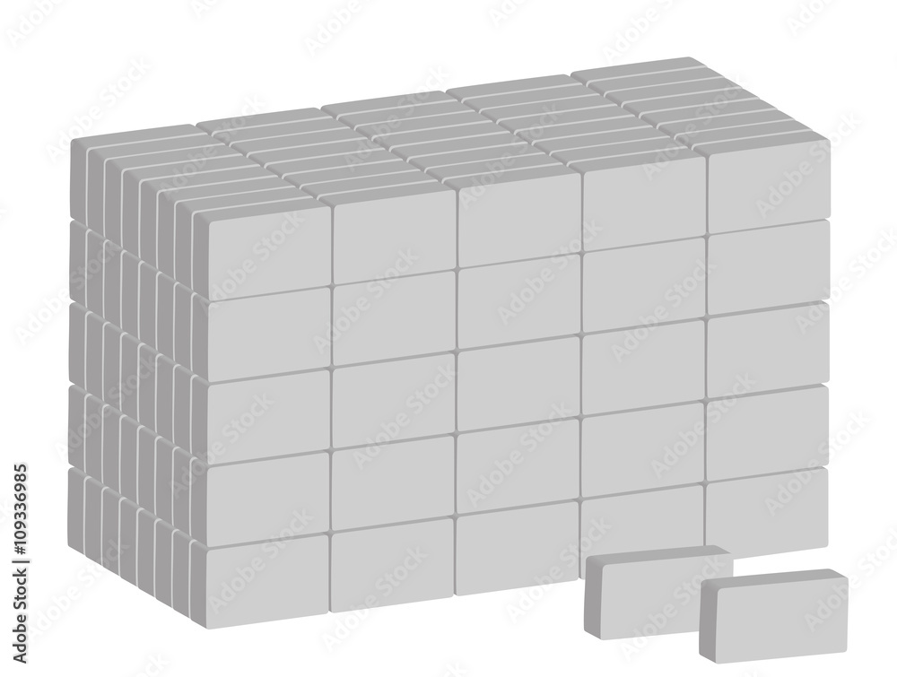 Stack of ordinary grey bricks on white background. Vector illustration. Horizontal location. Stack of ordinary grey bricks on white background. Vector illustration. Horizontal location.