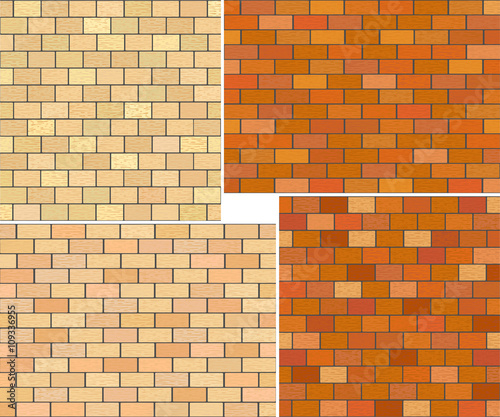 Different color brick textures collection.  Vector illustration.  Horizontal location.