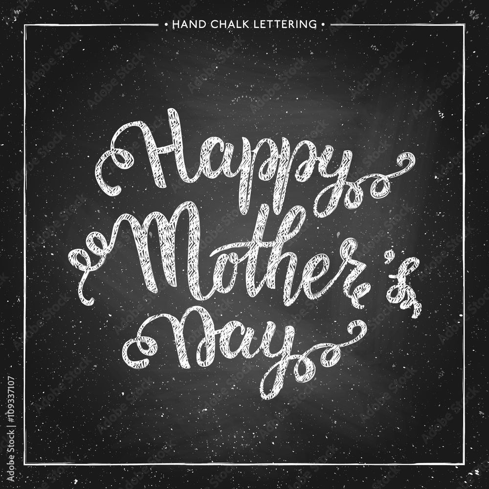 Happy Mother's Day Card - hand drawn chalk lettering on chalkboard, Mother's Day typographical background, design for greeting card, poster, banner, printing, mailing, vector illustration