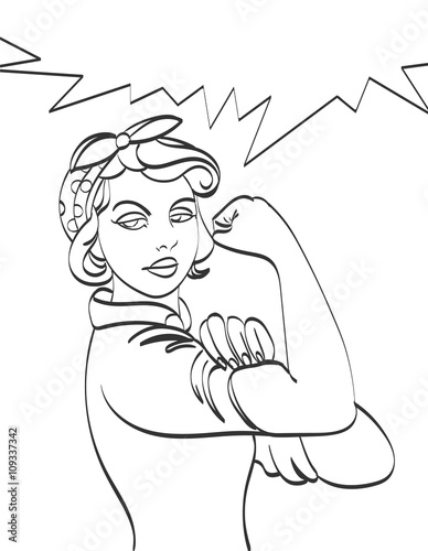 We Can Do It. Iconic woman's fist symbol of female power and industry. cartoon woman with can do attitude.