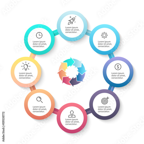 Infographic business template with 8 options, parts.